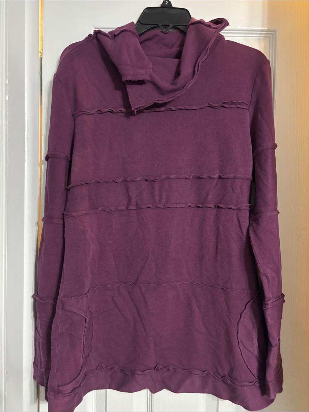 Nomads Hemp Wear Raw-Edge Cowl Neck Bohemian Hippie Pullover in Plum Size XL